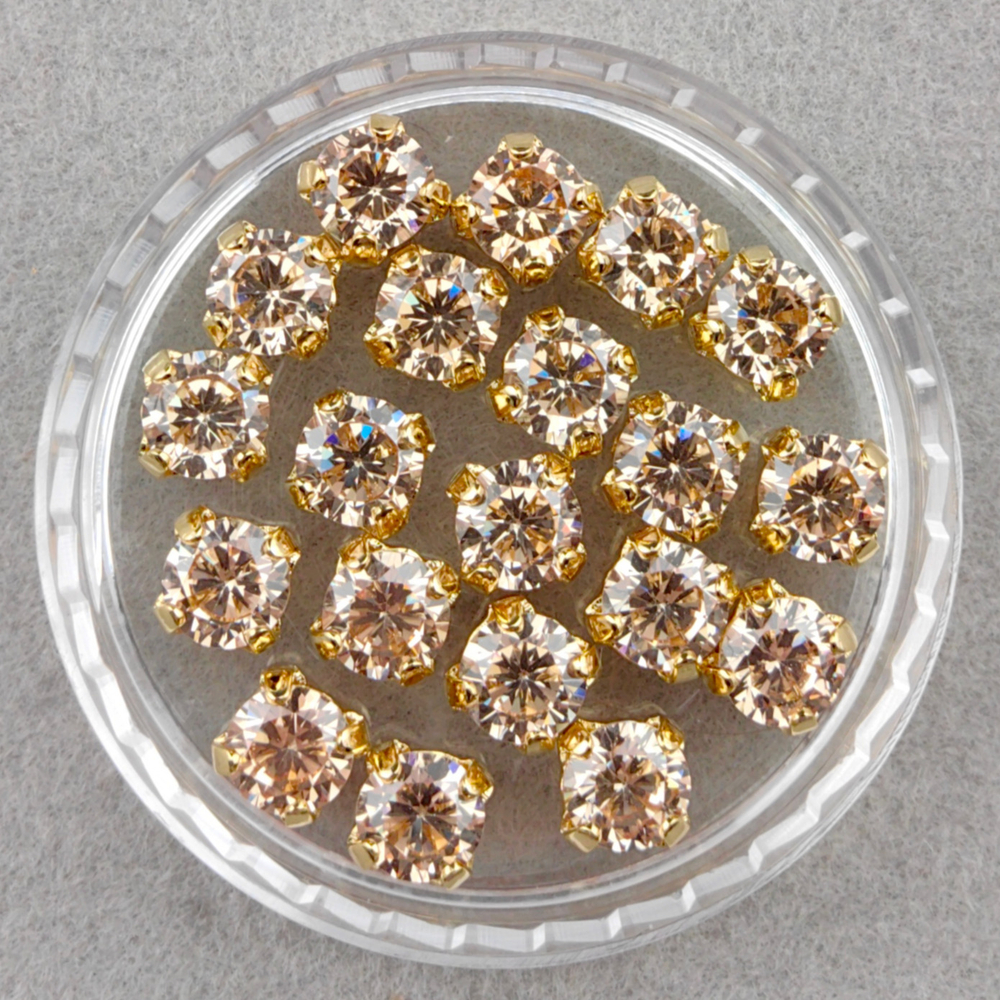 Фианиты шатоны в оправах, Champagne/Gold 14k