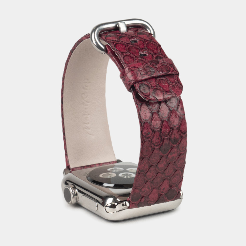 Ремешок для Apple Watch 44/45/46 mm из кожи питона, малинового цвета