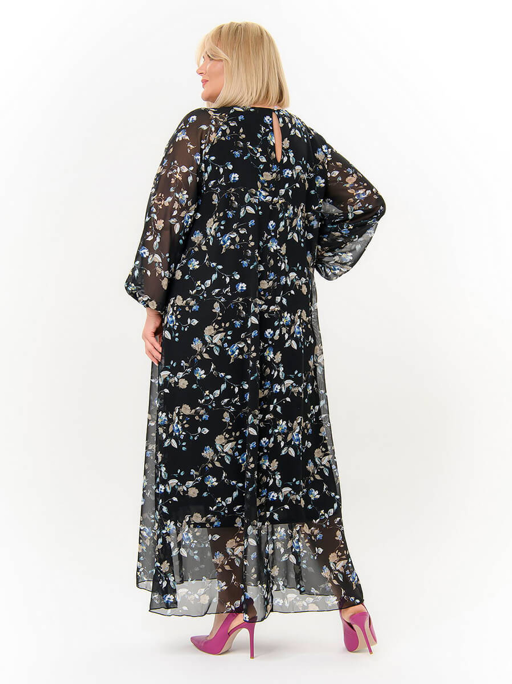 Шифоновое платье Бетти, бирюзовые цветы