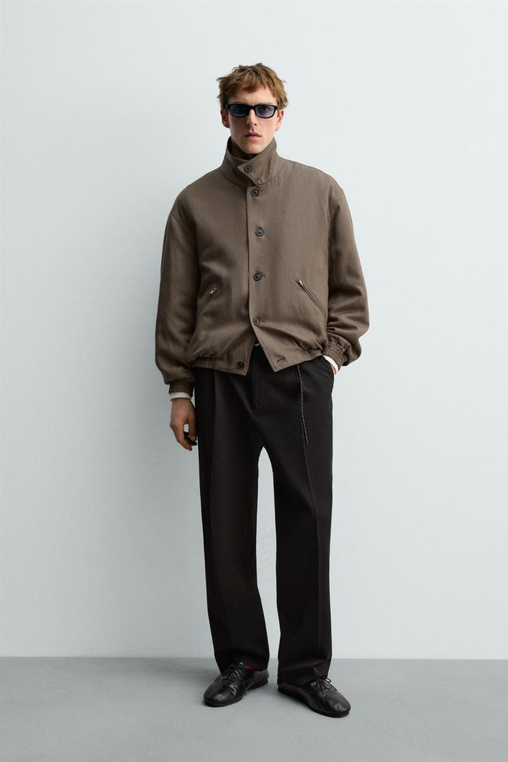 ZARA СТЕГАНАЯ КУРТКА ИЗ 100% ШЕРСТИ, СЕРО-КОРИЧНЕВЫЙ