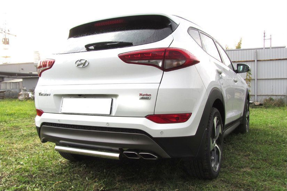 Защита заднего бампера (нержавейка) Hyundai Tucson 4WD (2015-2018) d57 короткая
