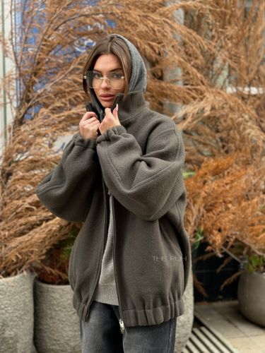 Шерстяной графитовый оверсайз бомбер