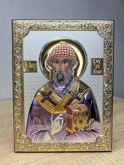 Спиридон, икона прямоугольная без рамки, красное дерево, эмаль 150х200