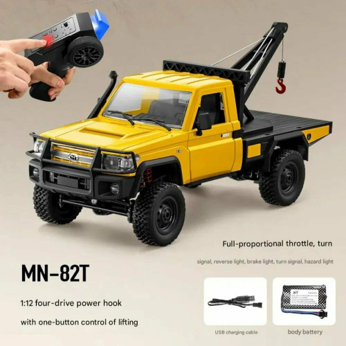 Радиоуправляемая машина MN MODEL, внедорожник с лебедкой Land Cruiser 1:12, 2,4 ГГц, RTR, 4WD - MN-82T-YELLOW
