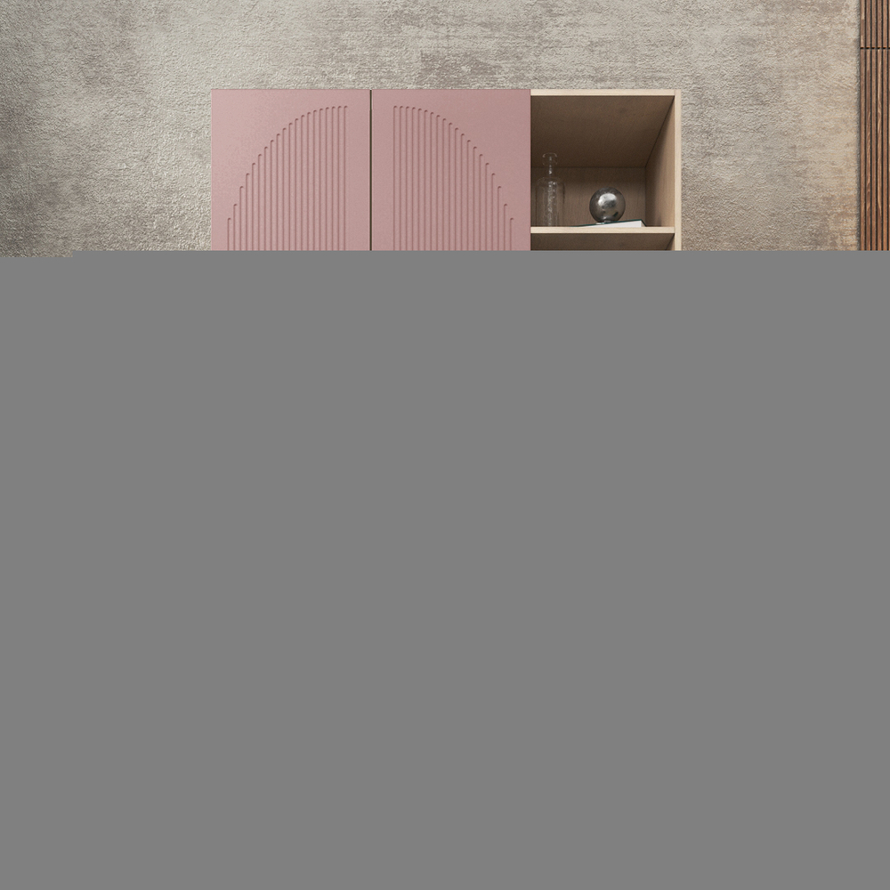 Шкаф Агератум МДФ двухсекционный с стеллажом Лайн бохо (0,27) А10017 матовая - Дуб Сонома 3025  150*60*240