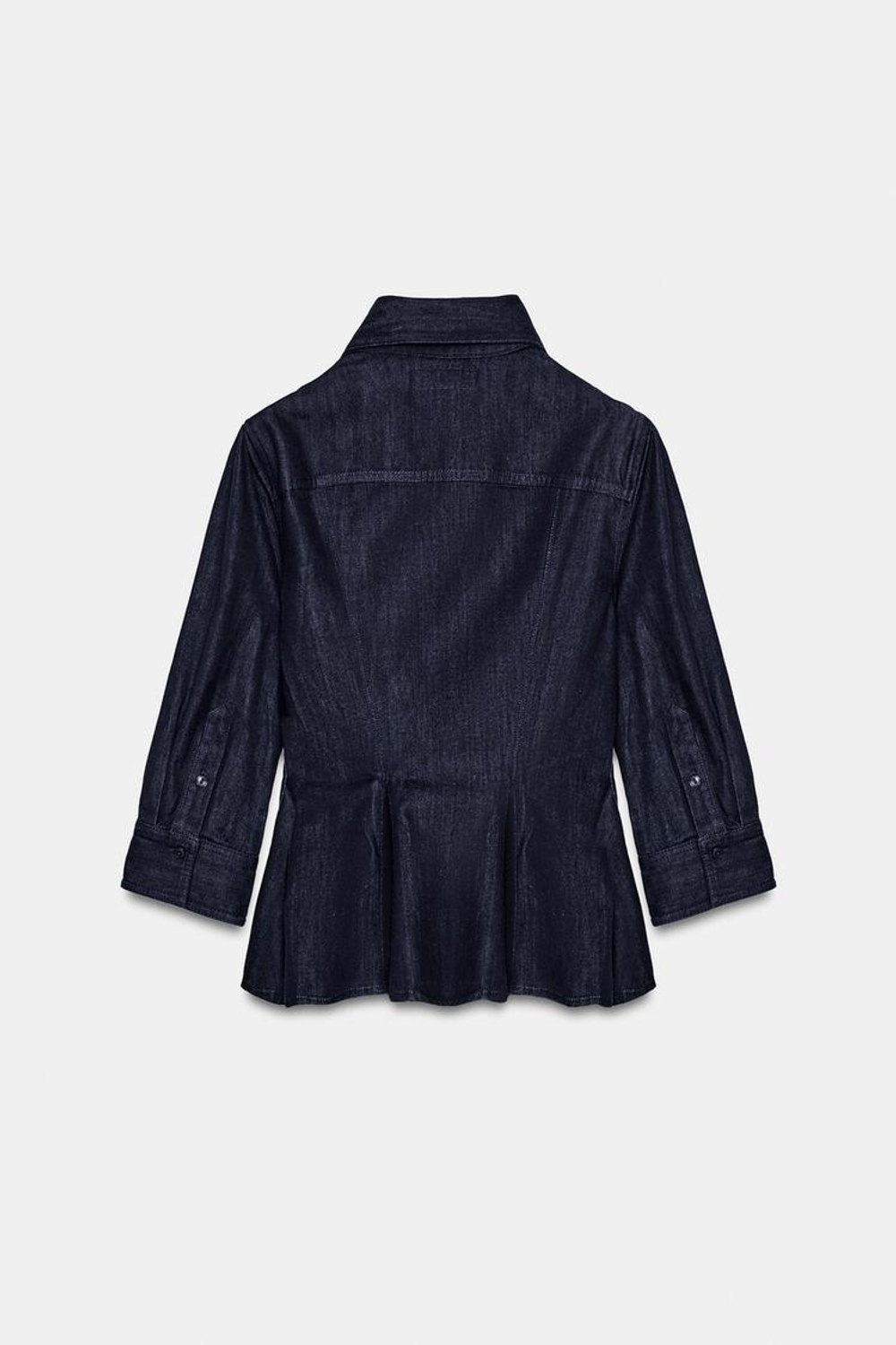 ZARA ДЖИНСОВАЯ РУБАШКА С БАСКОЙ — ZW COLLECTION, СИНИЙ