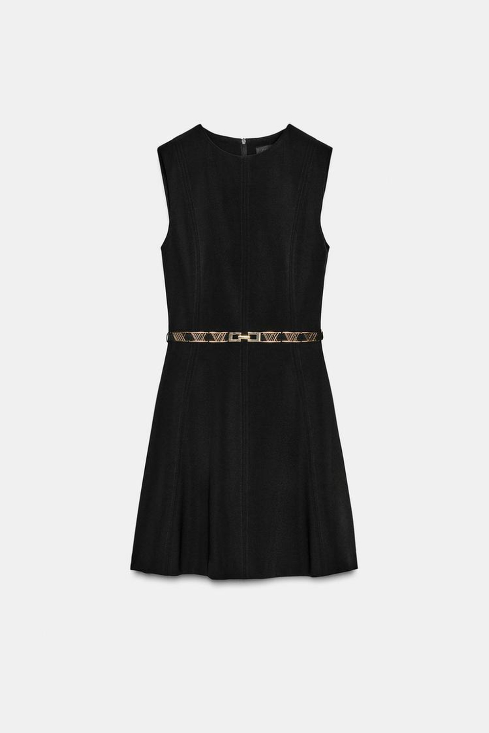 ZARA МИНИ-ПЛАТЬЕ С ЗОЛОТЫМ РЕМНЕМ, ЧЕРНЫЙ