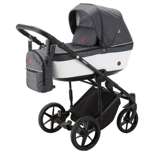 Детская коляска Adamex Amelia 2 в 1 AM234-TIP (Т.СЕР+БЕЛ.КОЖА)