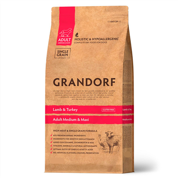 Сухой корм Grandorf Dog Lamb&Turkey MED&MAXI, для сред и круп собак, ягненок/индейка, 3 кг Грандорф