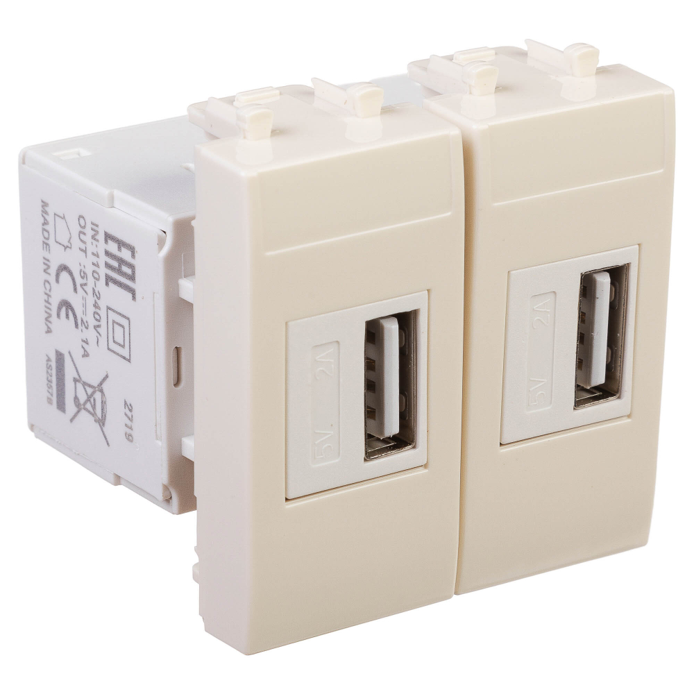 USB зарядное устройство модульное, "Avanti", "Ванильная дымка", 2 модуля