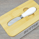 Масленка бамбук с фарфоровой крышкой, 17*9,5*8см, с ножом