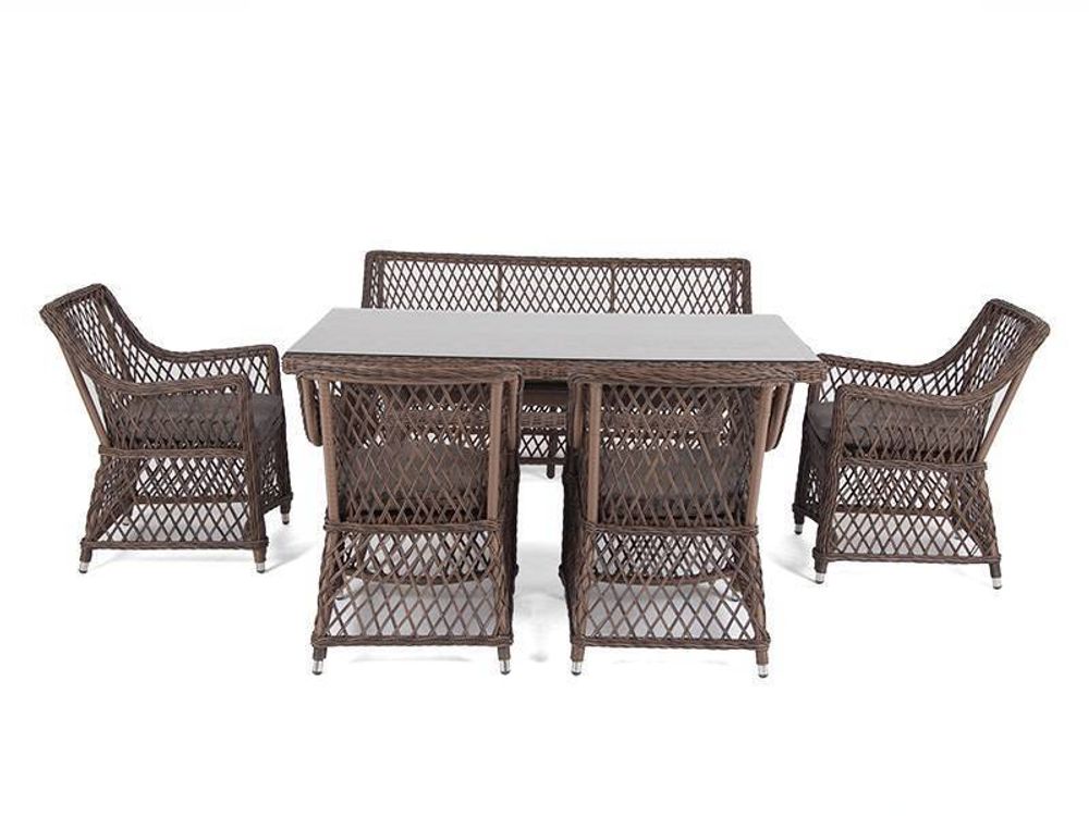 "Катания" обеденная группа плетеная на 6 персон, цвет коричневый