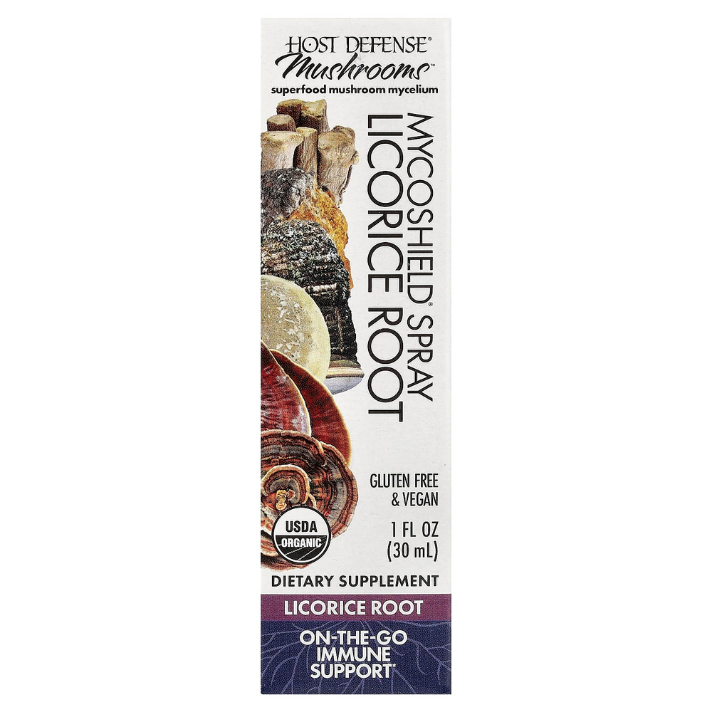 Host Defense, Mushrooms™, MycoShield Spray®, корень солодки, 30 мл (1 жидк. унция)