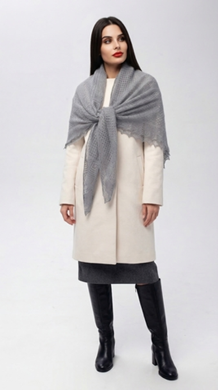 Оренбургский пуховый платок-паутинка с шелком АШ140-03 серый