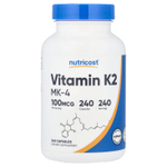 Nutricost, витамин K2 MK-4, 100 мкг, 240 капсул