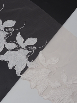 Вышивка на сетке телесная с экрю ширина 19 см ОТРЕЗЫ