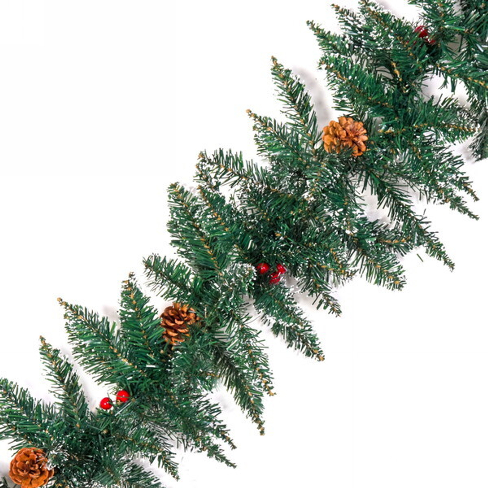 Гирлянда хвойная «Морозное утро» 2,7 м (220 веток) ПВХ, белый иней, шишки, ягоды