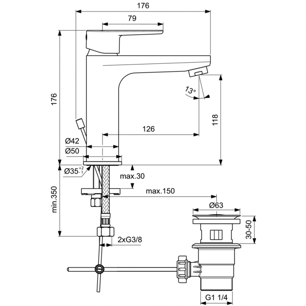 Смеситель Ideal Standard CERAFINE MODEL O BC496AA  для умывальника