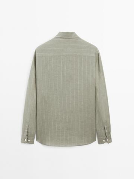 Massimo Dutti Рубашка в полоску классического кроя, светло-зеленый