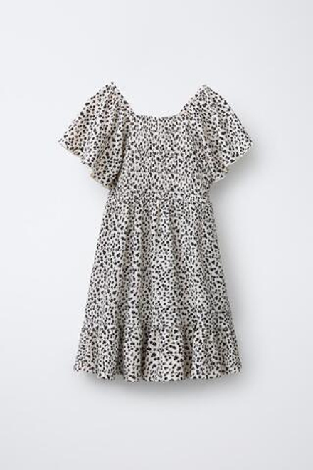 ZARA ПЛАТЬЕ С ПРИНТОМ, ЭКРЮ/ЧЕРНЫЙ