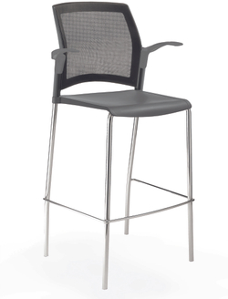 стул Rewind стул барный на 4 ногах, каркас хром, пластик серый, спинка-сетка, с открытыми подлокотниками