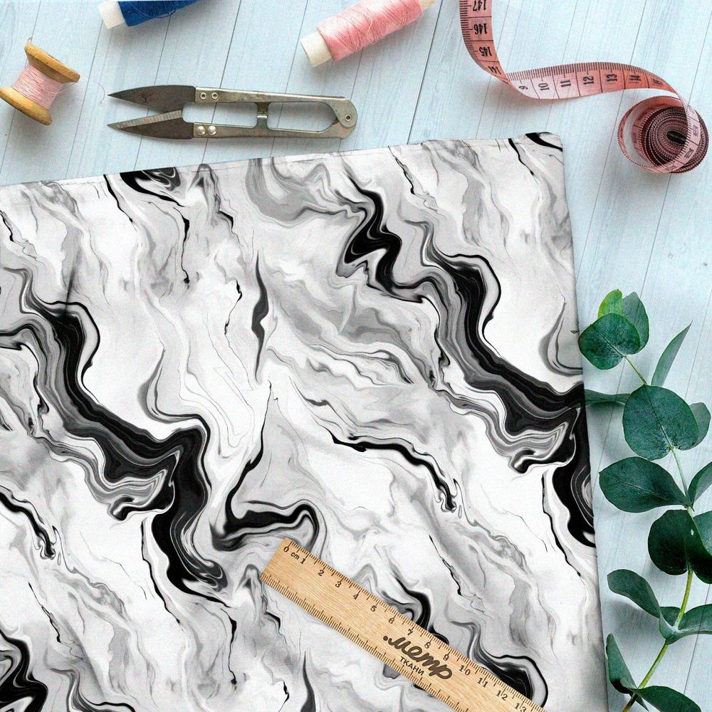 Ткань премиум атлас серо-черные разводы