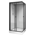 Душевая кабина Loranto NEO 90x90x(190+15) с низким поддоном 15см, прозрачное закаленное стекло 5 мм, задние стеклянные стенки белые, профиль черный-матовый (CS-22110)