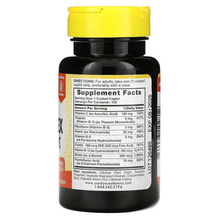 Витамины группы B Sundance Vitamins, Полный комплекс витаминов группы B + витамин C, 100 капсул в оболочке