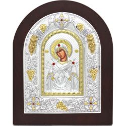 Семистрельная икона Божьей Матери в серебряном окладе.