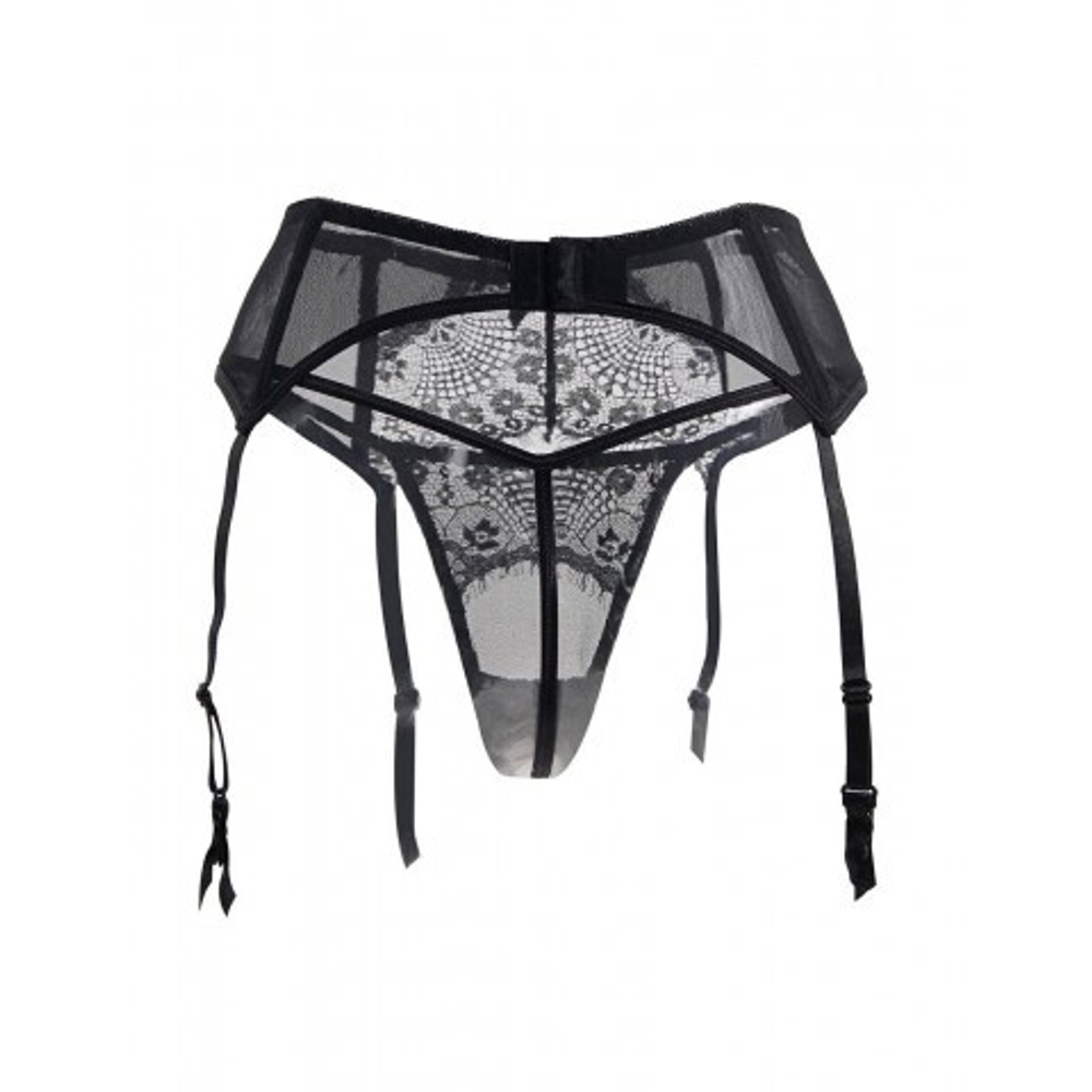 Пояс черный с подвязками + стринги (размер XS-S)