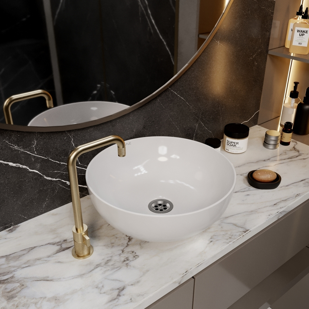 Раковина накладная на столешницу WAVE Round 405*405*140 ш*г*в без перелива,белый,круг