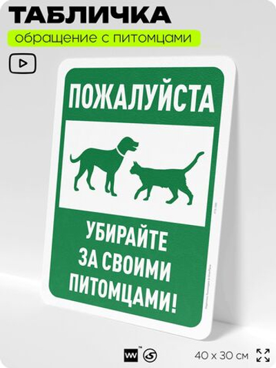 Табличка "Пожалуйста, убирайте за своими питомцами" на дверь и забор, для двора, дома, подъезда, 40х30 см, Silver Plane x Айдентика Технолоджи
