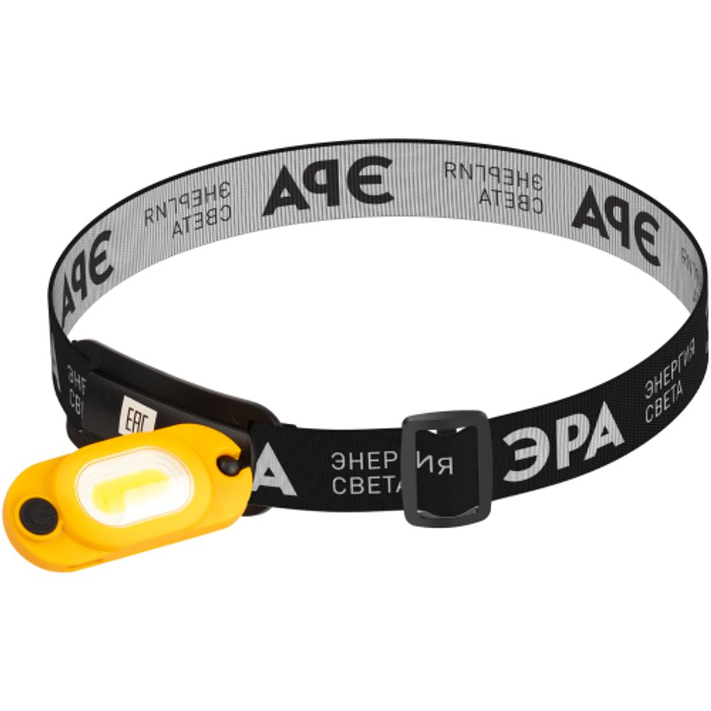 Фонарь налобный светодиодный ЭРА Рабочие Практик GA-801 аккумуляторный яркий мощный 4 режима жёлто-черный