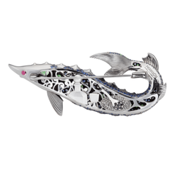 Брошь Осётр с Сапфирами, Цаворитами и Бриллиантами, Brs0277-0/2