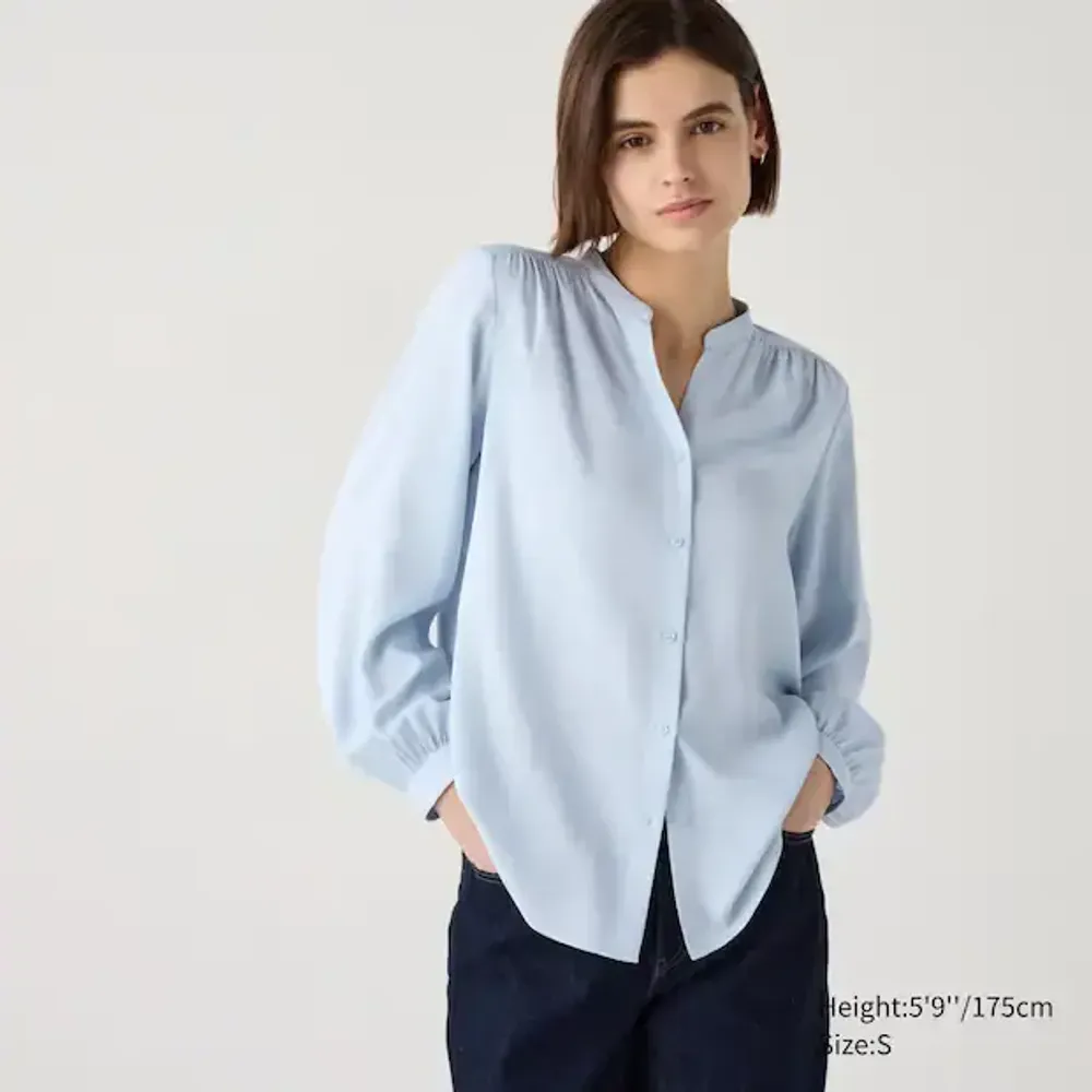 UNIQLO БЛУЗКА С ДЛИННЫМИ РУКАВАМИ, СИНИЙ