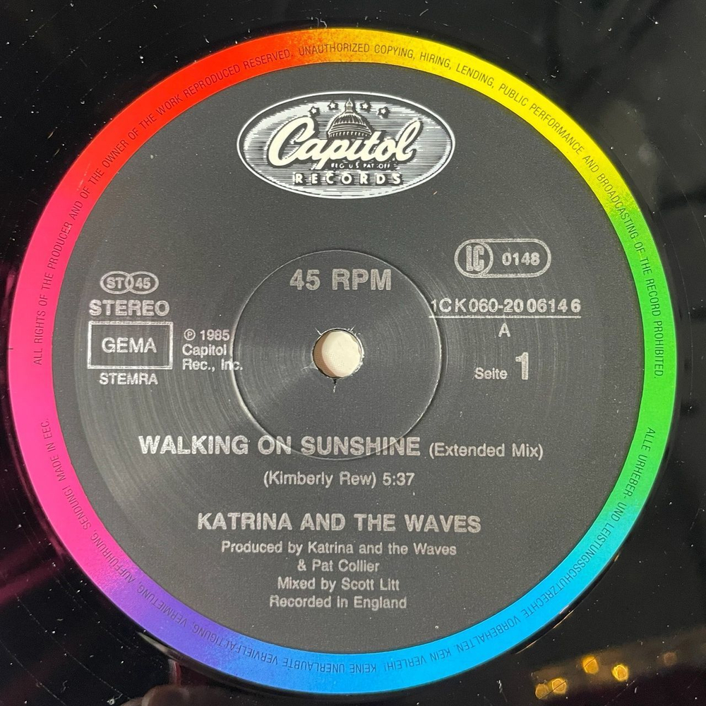 Винтажная виниловая пластинка LP Katrina And The Waves Walking On Sunshine (Extended Mix) (Germany 1985) Maxi Single 45 RPM