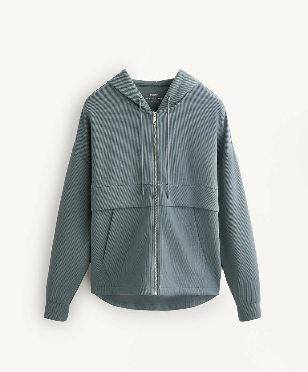 Oysho Толстовка Rib на молнии из модала с мягким прикосновением, синевато-серый