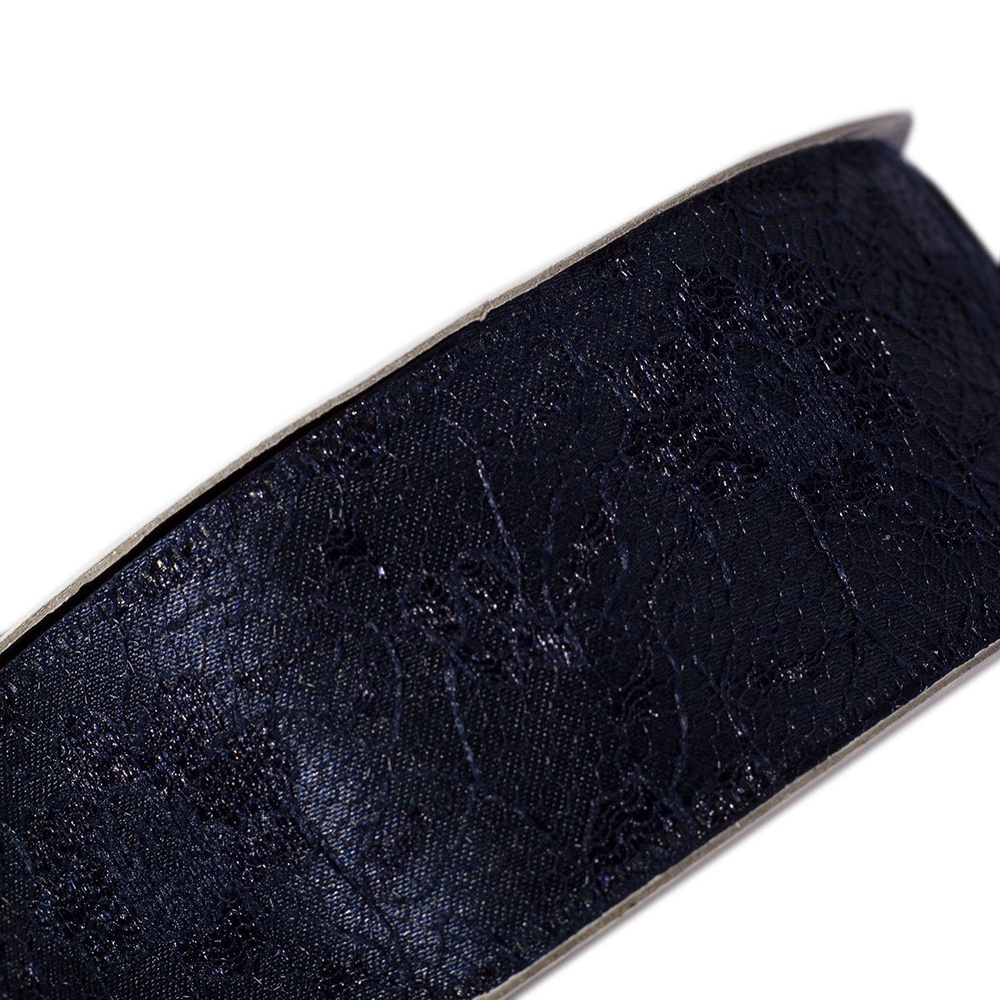 Декоративная лента для декора и упаковки, 4 см, намотка 20 ярдов, темно-синий, дизайн рельеф цветы