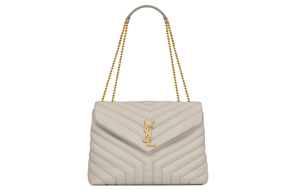 SAINT LAURENT LOULOU Quilted Leather Chain Bag, Shoulder Bag, Crossbody Bag Women"s White