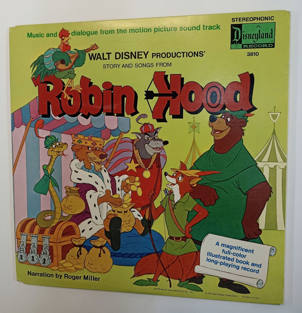 Винтажная виниловая пластинка LP Сказка Робин Гуд Дисней Story And Songs From Robin Hood (На английском языке) (USA 1973)