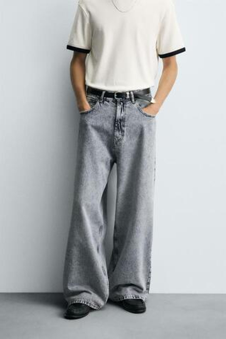 ZARA ШИРОКИЕ ДЖИНСЫ BAGGY FIT, СЕРЫЙ / СИНИЙ