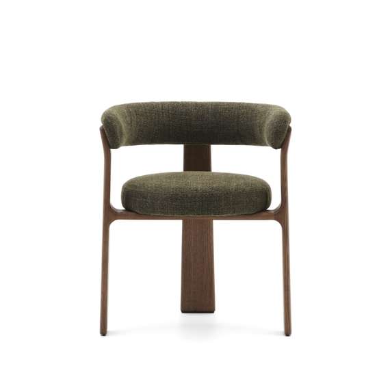Стул Granite на 3 ножках из зеленого шенилла и массива ясеня в отделке орех