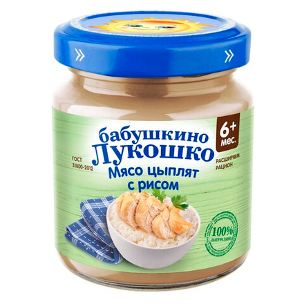 Пюре Бабушкино Лукошко Мясо цыплят с рисом с 6 месяцев 100г