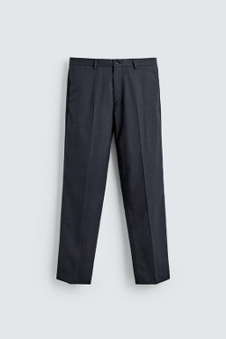 ZARA КОСТЮМНЫЕ БРЮКИ REGULAR FIT В КЛЕТКУ, МОРСКОЙ ТЕМНО-СИНИЙ