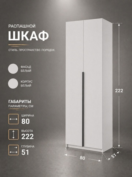 Шкаф Бруно 2-х дверный 80х222х51 см стильный вместительный Альбина