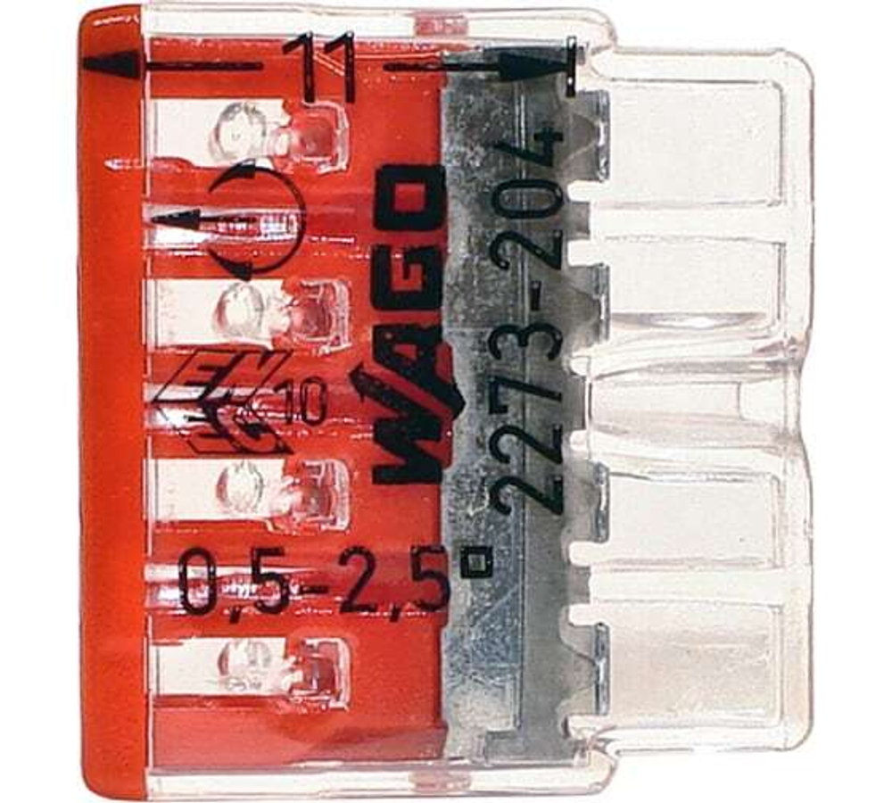 Клеммная колодка без пасты WAGO 4х(0,5-2,5) кв.мм (2273-204)(уп 5шт) Вывод