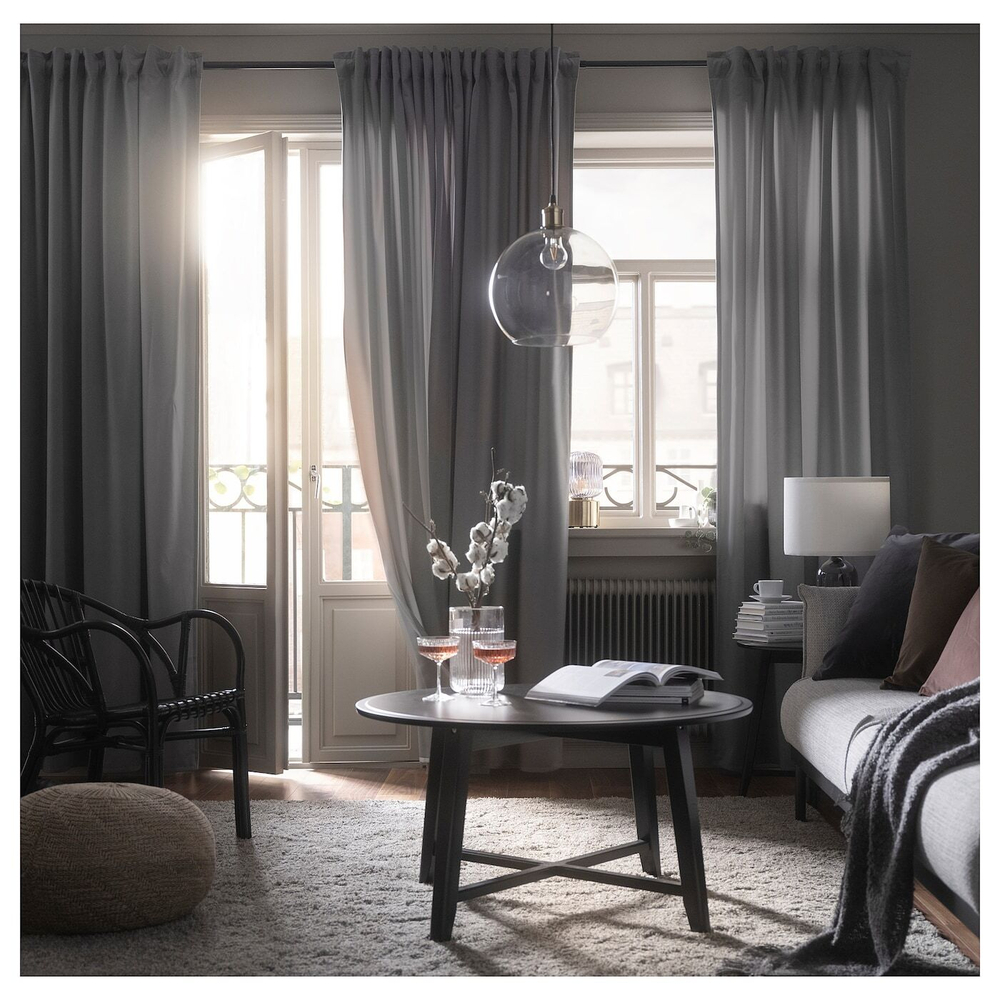 IKEA SANDSVINGEL  (ИКЕА САНДСВИНГЕЛ)  -  Штора, 2 шт, на ленте/серая, 135x300 см