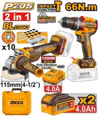 Набор 20В, BL шуруповерт 66Нм и УШМ 115 мм INGCO CKLI20256 INDUSTRIAL