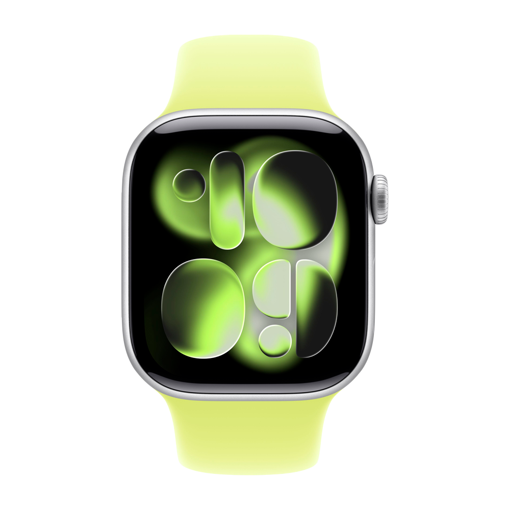 Умные часы Apple Watch Series 11 GPS, 42mm, Silver Aluminium Case with Neon Yellow Sport Band, M/L