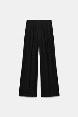 ZARA БРЮКИ С ВЫСОКОЙ ПОСАДКОЙ ИЗ СМЕСОВОГО ЛЬНА — ZW COLLECTION, ЧЕРНЫЙ